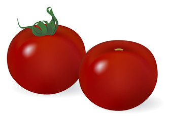 Two tomatoes vegetables.
