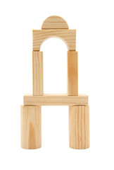 Wooden building blocks isolated on white background