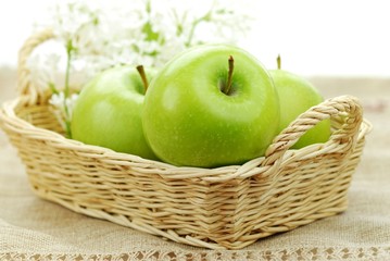 A basket of green apples.