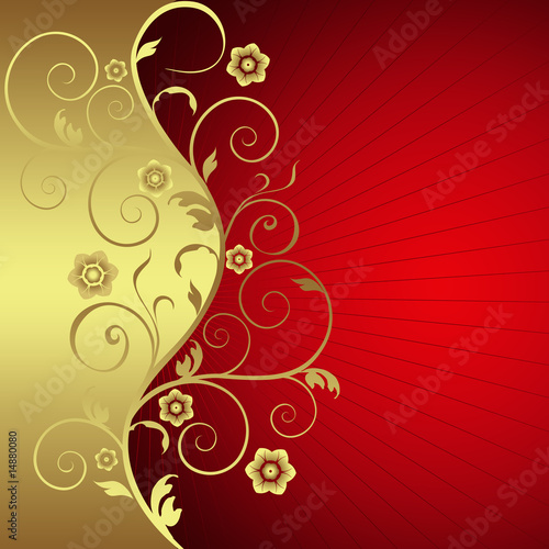 "Elegant red and gold floral background" Stock photo and royaltyfree