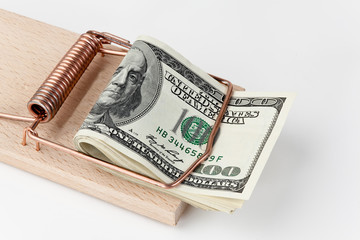 U.S. dollars in bank notes in mousetrap