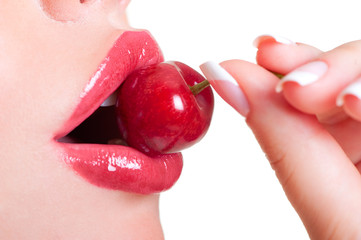 Fototapeta premium sexy lips with cherry