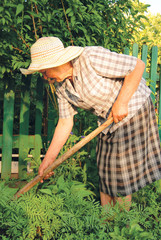 old woman working in the garden