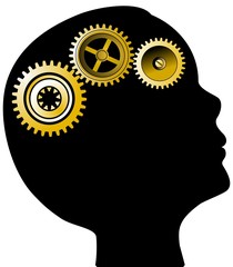 Head silhouette and gears mental health concept