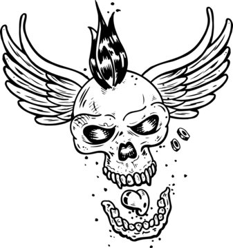 Punk tattoo style skull with wings