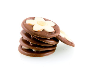 Stack of chocolate on white background