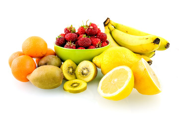 Mixed fruits on white background