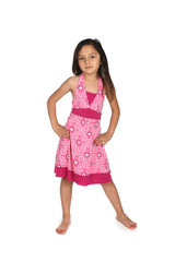 pretty mixed race girl in pink patterned dress