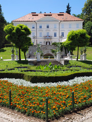 Tivoli castle and flowers vertical view Slovenia Ljubljana