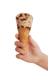 ice cream in child hand isolated on white