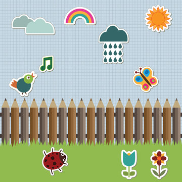 pencil fence with nature stickers