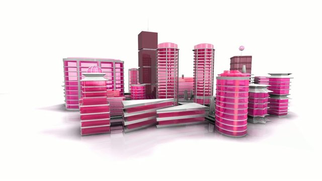 Animation ville rose mauve 3D