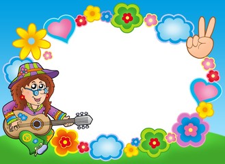 Round hippie frame with guitarist