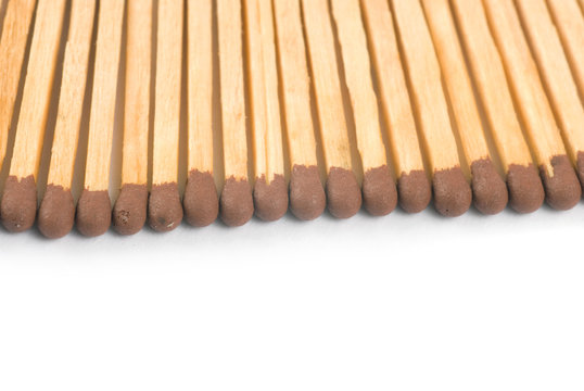 closeup wooden matchsticks with copyspace isolated