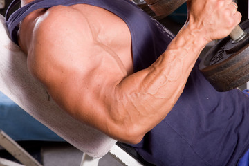 Bodybuilder training his bicep