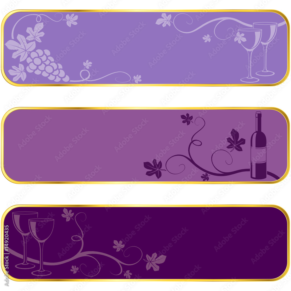 Wall mural wine banners with gold rim