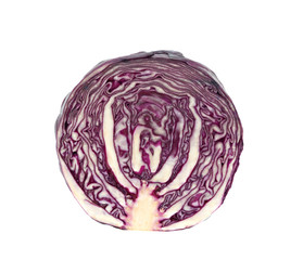 Section of red cabbages isolated on white background