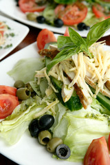 Mixed salad with slices of chicken