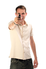 The person with a pistol  on a white background
