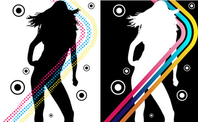 Music Funky Retro Girl Silhouette with Stripes