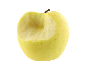Golden delicious apple with one bite
