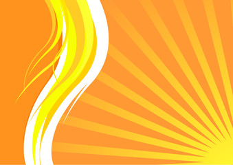 Energetic summer card with waves and sunrays; clip-art