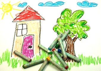 Colour kid's painting with chalks