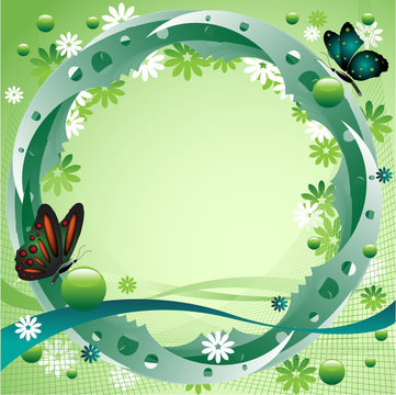 Summer frame with flowers and butterflies