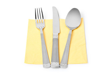 fork, knife and spoon on table-napkin