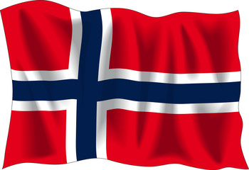 Waving flag of Norway isolated on white