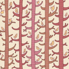 No drill light filtering roller blinds Birds in the wood Summer seamless pattern