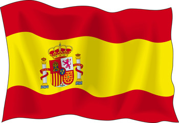Waving flag of Spain isolated on white