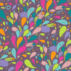 Funny cartoon holiday seamless pattern in stylish colors