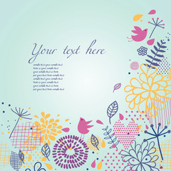 Floral background with cartoon birds