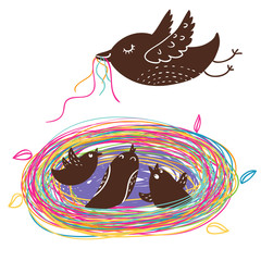 Nestlings in colorful nest