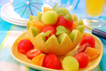 fruits salad in melon bowl