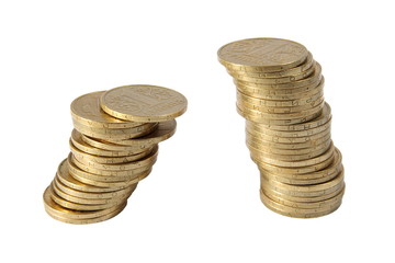 Ukrainian coins on a white background, pyramid