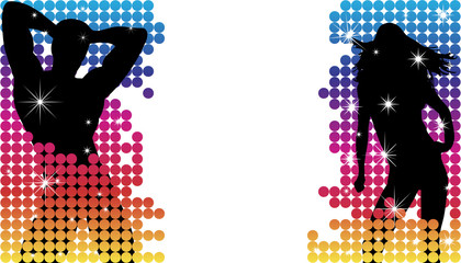 Grunge Background with Party Couple Silhouette with Stars