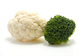 Fresh broccoli and cauliflower isolated on white background