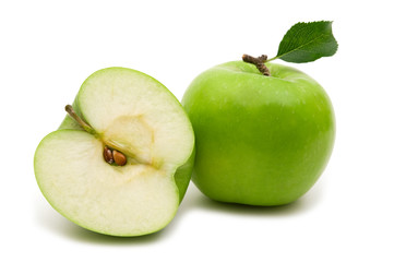 slice green apple on white background