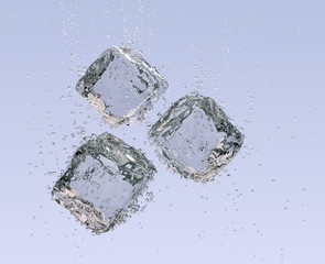 ice cubes falling into water