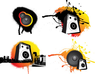 black and ornage urban music set of 4 graphics
