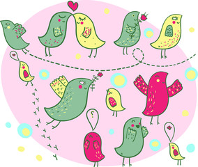 cartoon romantic birds