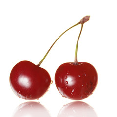cherry with water drops on white