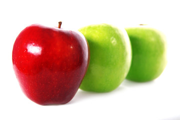 three fresh apple - green and red isolated on white