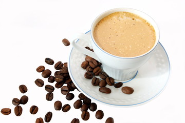 Coffee in a white mug on a white background