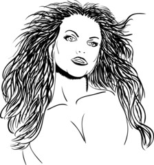 vector - young haired women in the wind