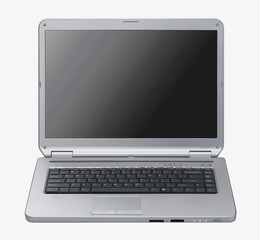 Silver laptop isolated. Black screen - Front view