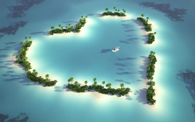 aerial view of heart-shaped island - obrazy, fototapety, plakaty