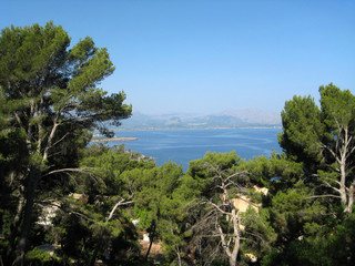 Fototapeta na wymiar Bay of Pollenca, peninsula Formentor, view from peninsula Victoria - coastal cliff coast with ocean view